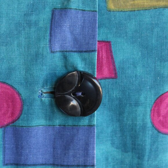 Vintage 1960s Dress, Blue Shirtwaist in Cotton, Volup Size, Geometric Shape - Picture 4 of 10